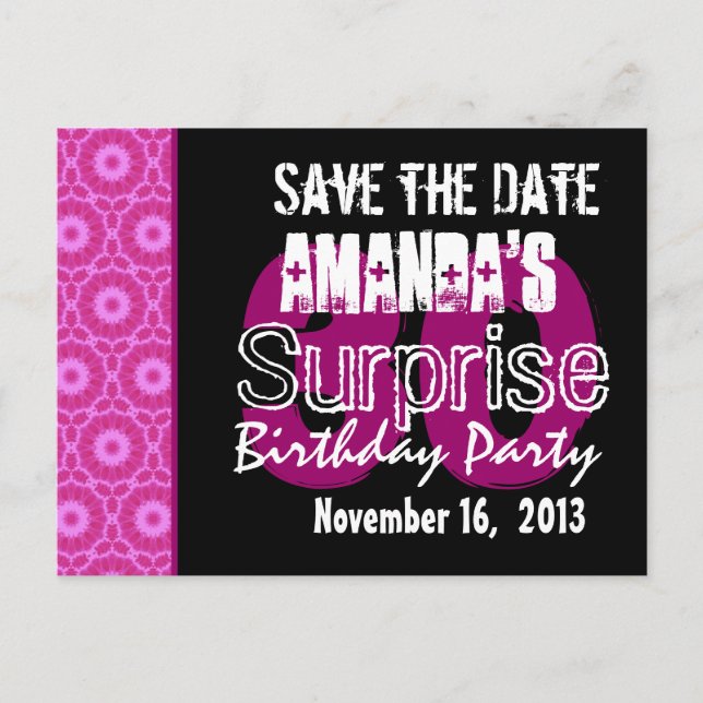 Modern Save the Date Surprise 30th Party PinkW1747 Announcement Postcard (Front)