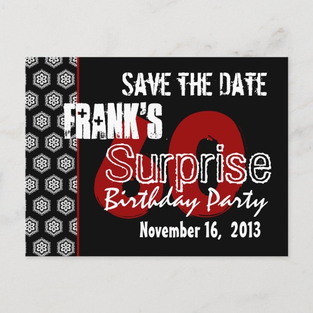 Modern Save the Date Surprise 60th Party W1942 Announcement Postcard (Front)