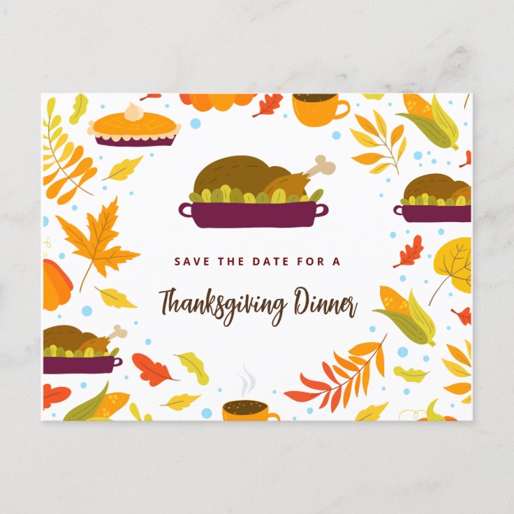 Modern Save The Date Thanksgiving Dinner Party Invitation Postcard Zazzle