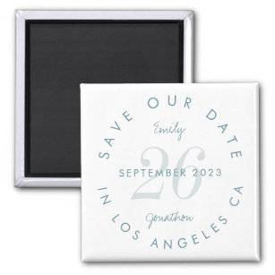 Modern Save the Date Tinted Day Blue Text Names Magnet