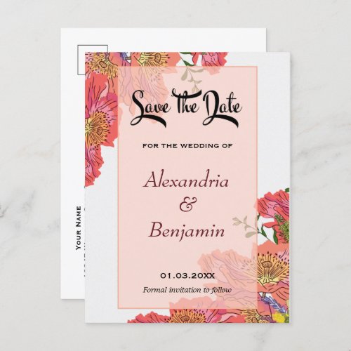Modern Save The Date Watercolor Coral Postcard