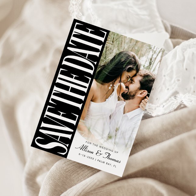 Modern Save the Date Wedding Announcement Card  (Announce your big day with our stunning save-the-date, featuring a QR code for easy details access!)