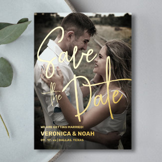 Modern Save The Date With Photo | Real Gold
