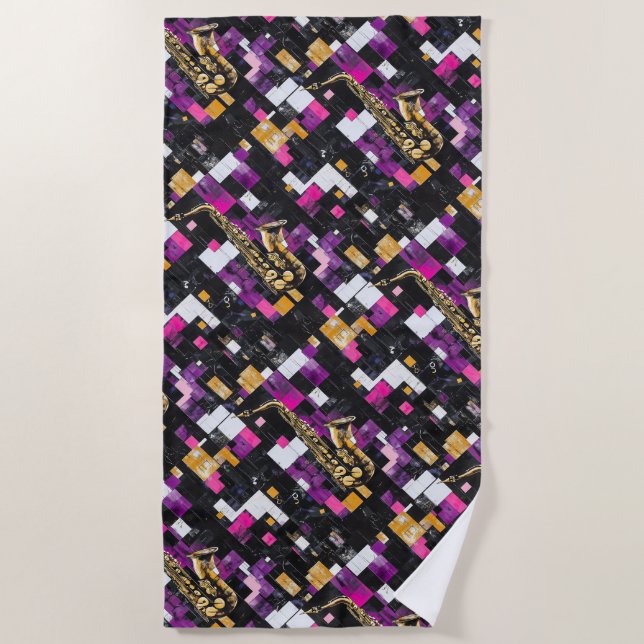 Modern saxophone pattern beach towel (Front)