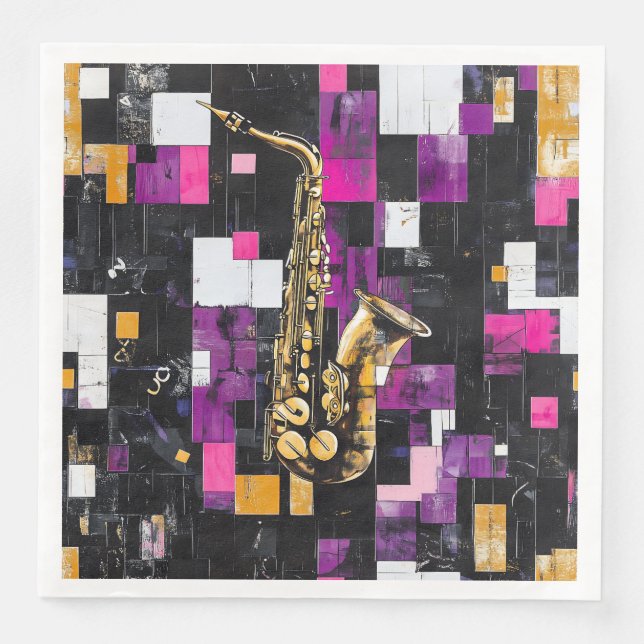 Modern saxophone pattern paper dinner napkins (Front)