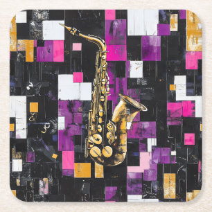 Modern saxophone pattern square paper coaster