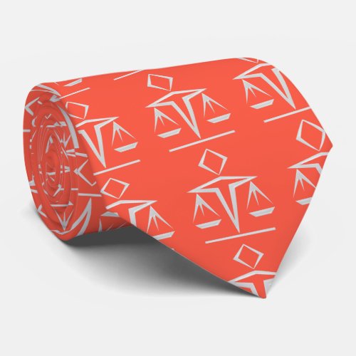Modern Scales of Justice Pearl on Coral Neck Tie
