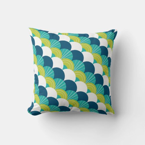 MODERN scallop fan pattern peacock lime jade green Throw Pillow