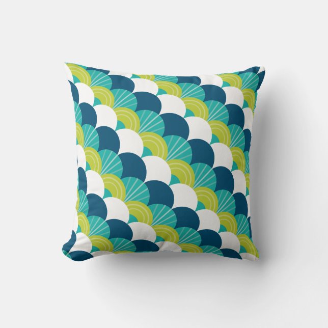 MODERN scallop fan pattern peacock lime jade green Throw Pillow (Front)