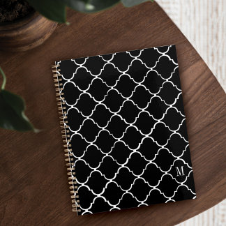 Modern Scallop Monogram Black & White Pattern Planner