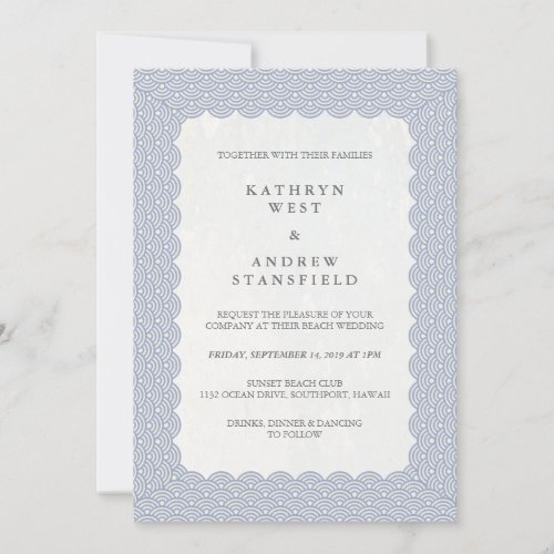 Modern Scalloped Japanese Seigaiha Beach Wedding Invitation