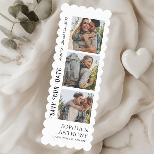 Modern Scalloped Photo Strip Save the Date QR Code Bookmarks