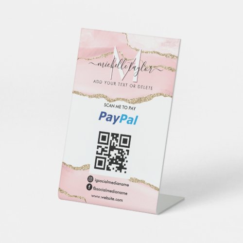 Modern Scan to Pay PayPal QR code Monogram Blush   Pedestal Sign