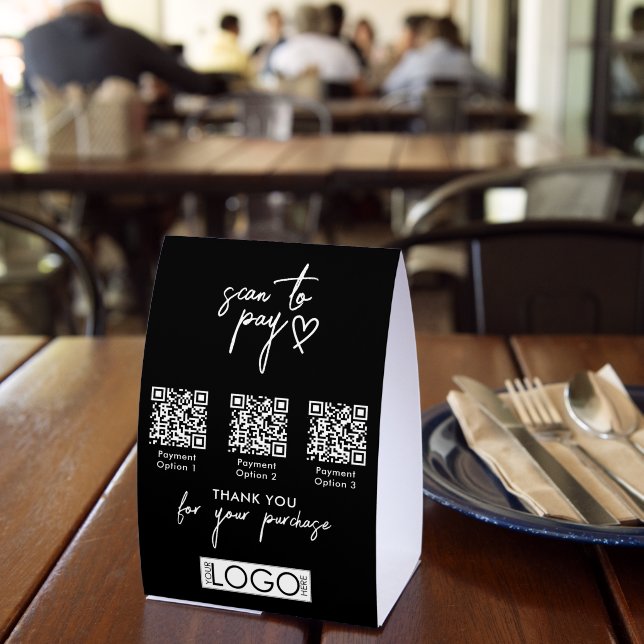 Modern Scan to Pay QR Code Payment Business Logo Paper Table Tent (Insitu(Restaurant))
