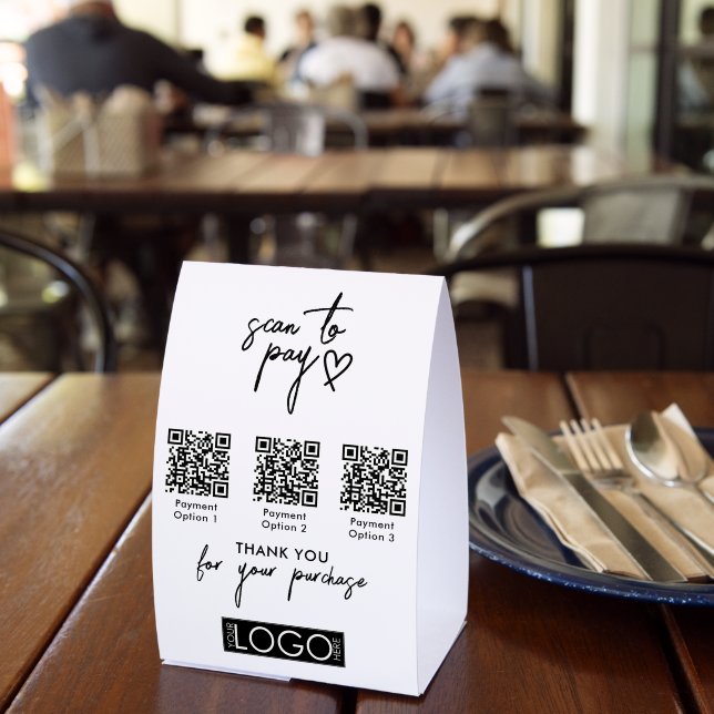 Modern Scan to Pay QR Code Payment Business Logo Paper Table Tent (Insitu(Restaurant))