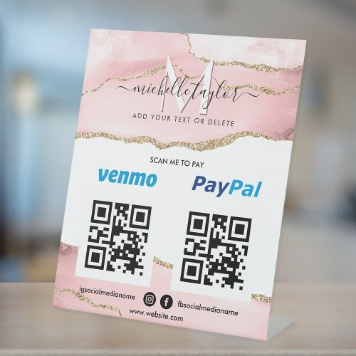 Modern Scan to Pay Venmo PayPal QR code Monogram P Pedestal Sign
