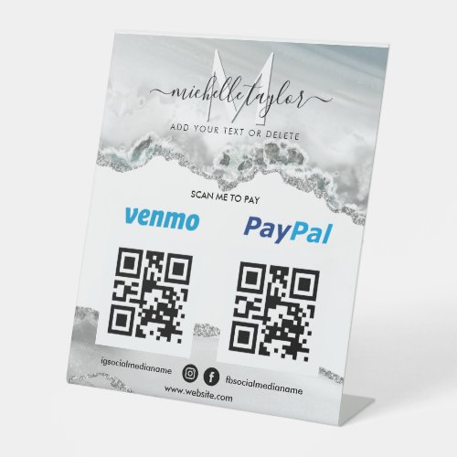 Modern Scan to Pay Venmo PayPal QR code Monogram Pedestal Sign