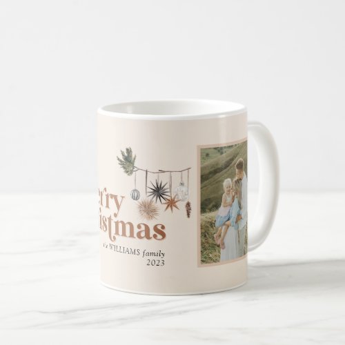 Modern Scandi Boho Neutral Merry Christmas 2 Photo Coffee Mug