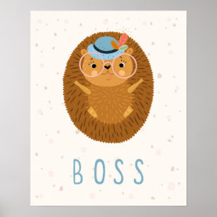 Modern scandi boss hedgehog nursery poster