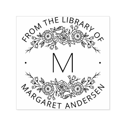 Modern Scandi Botanical Wreath Monogram Bookplate Self_inking Stamp