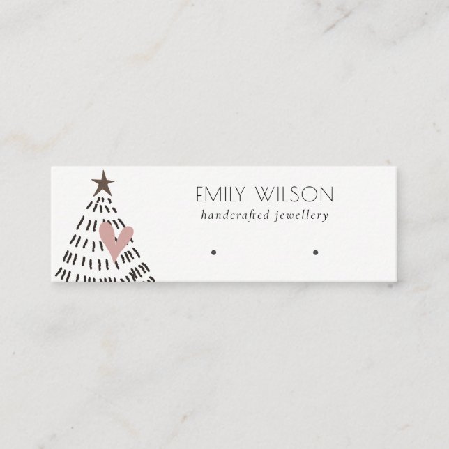 Modern Scandi Christmas Tree Heart Earring Logo Mini Business Card (Front)