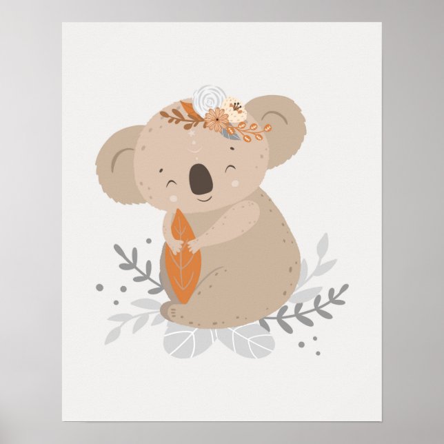 Modern scandi cute Koala with flowers Nursery Poster (Front)