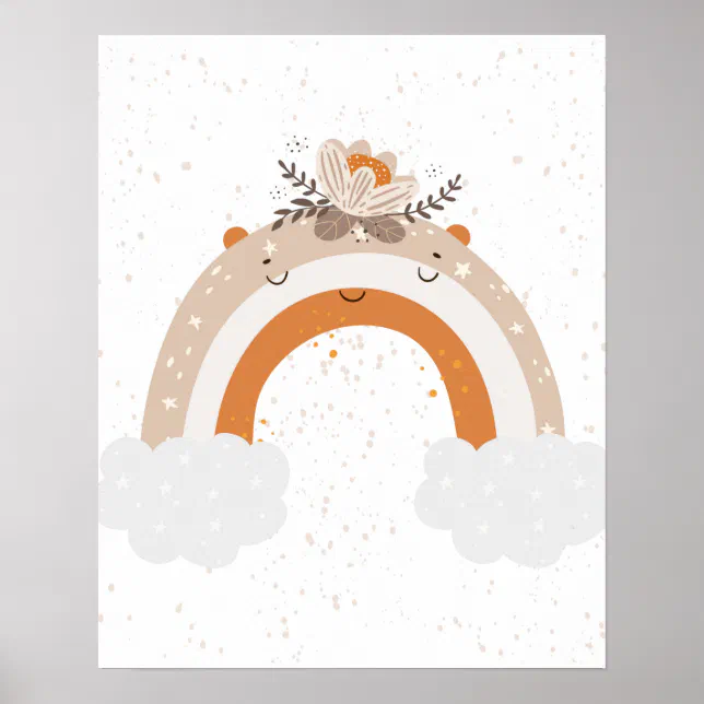 Modern scandi cute rainbow with flowers Nursery Poster | Zazzle