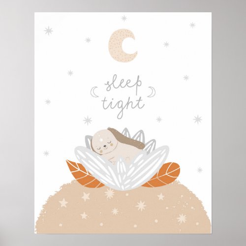 Modern scandi cute sleep tight  nursery poster