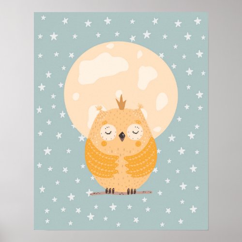 Modern scandi  cute sleepy owl  nursery poster