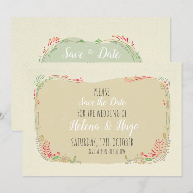 Modern scandi floral wreath Wedding  Save The Date (Front/Back)