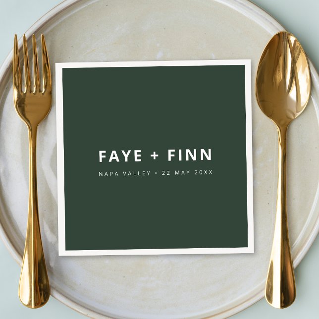 Modern Scandi Forest Green Minimal Wedding Buffet Napkins (Creator Uploaded)