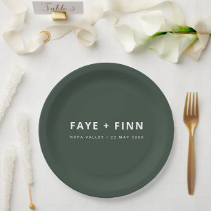 Modern Scandi Forest Green Minimal Wedding Buffet Paper Plates
