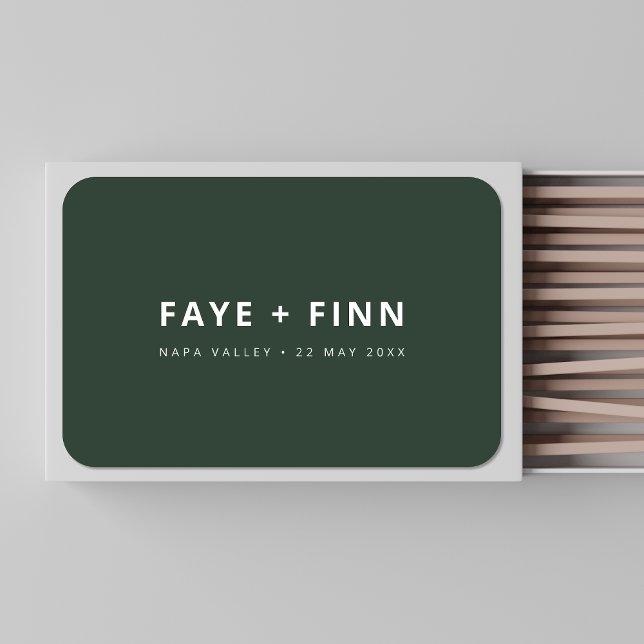 Modern Scandi | Forest Green Minimal Wedding Favor Matchboxes (Creator Uploaded)