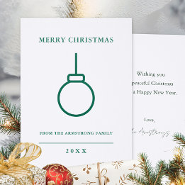 Modern Scandi Hunter Green Ornament Christmas Letterpress Photo Cards