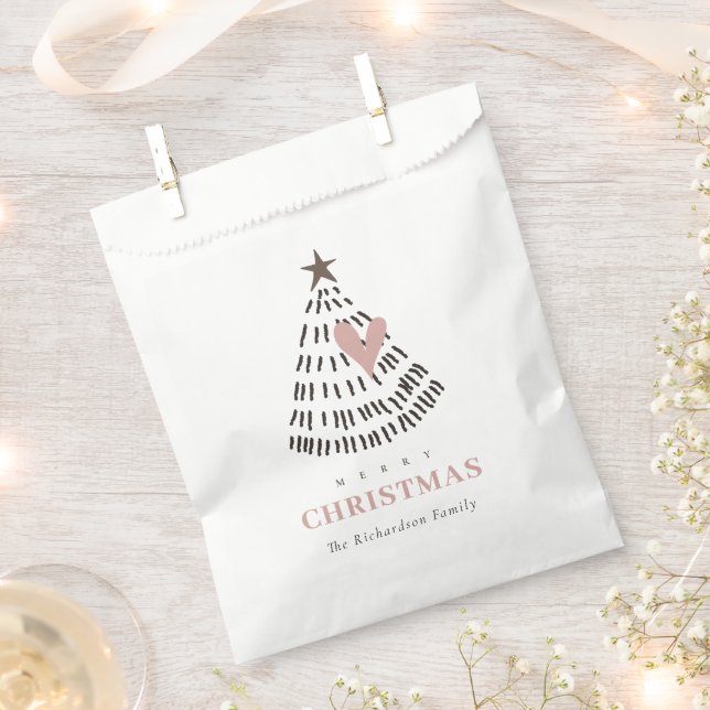 Modern Scandi Minimal Blush Heart Christmas Tree Favor Bag (Clipped)