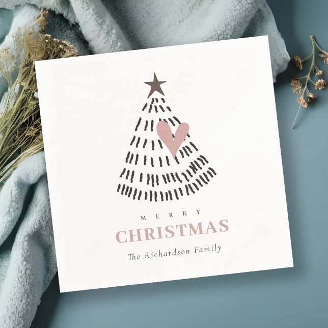 Modern Scandi Minimal Blush Heart Christmas Tree Napkins (Creator Uploaded)