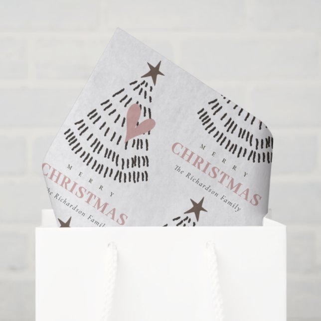 Modern Scandi Minimal Blush Heart Christmas Tree Tissue Paper (Gift Bag)