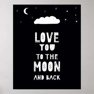 Modern scandi moon and back nursery poster