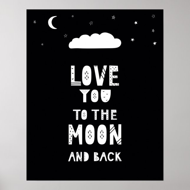 Modern scandi  moon and back nursery poster (Front)