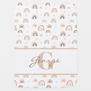 Modern scandi neutral rainbow personalised baby blanket