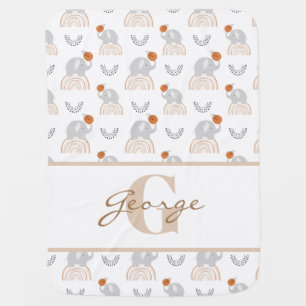 Modern scandi rainbow and elephants personalised baby blanket