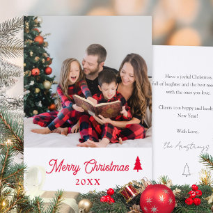 Modern Scandi Red Tree Family Christmas Letterpress Photo Cards