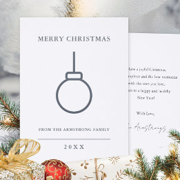 Modern Scandi Slate Gray Ornament Christmas Letterpress Photo Cards