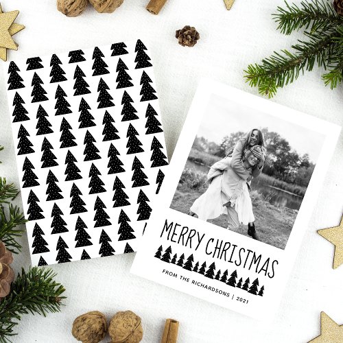 Modern Scandi Trees Black  White Merry Christmas Holiday Card