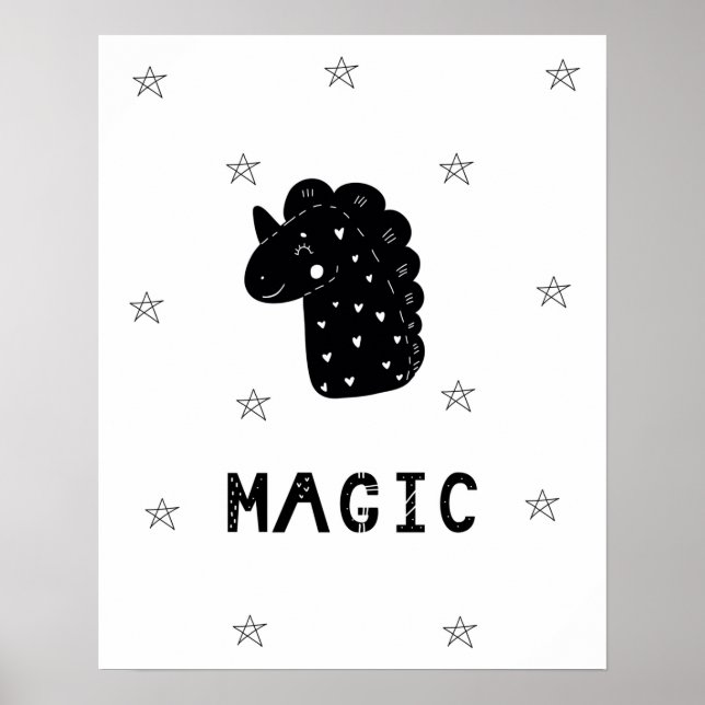 Modern scandi  unicorn with stars nursery poster (Front)