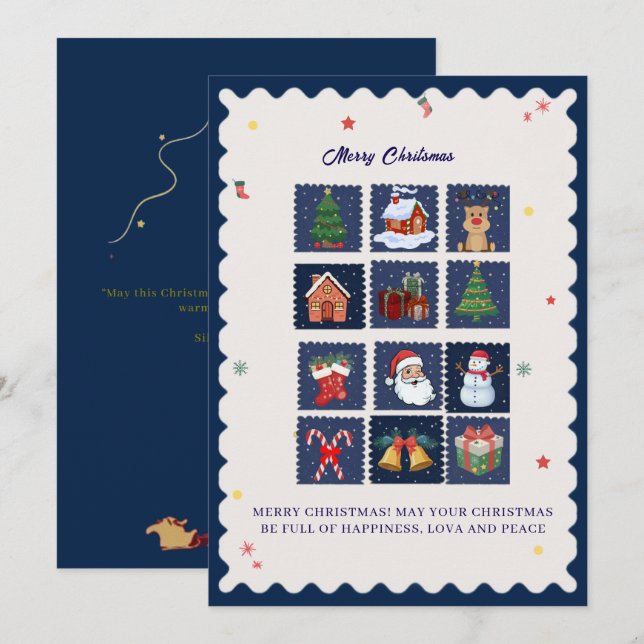 Modern Scandi with Festive Icons Flat Holiday Card (Front/Back)