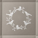 Modern Scandinavian Bird and Rosehip Wreath Ceramic Tile<br><div class="desc">Scandi bird and rose hip wreath papercut style design.  White on a neutral background, </div>