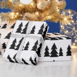 Modern Scandinavian Black Christmas Tree Pattern Wrapping Paper<br><div class="desc">This modern Scandinavian-inspired design features a pattern of whimsical black Christmas trees on a white background.</div>