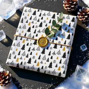 Modern Scandinavian Black Gold Christmas Tree Wrapping Paper