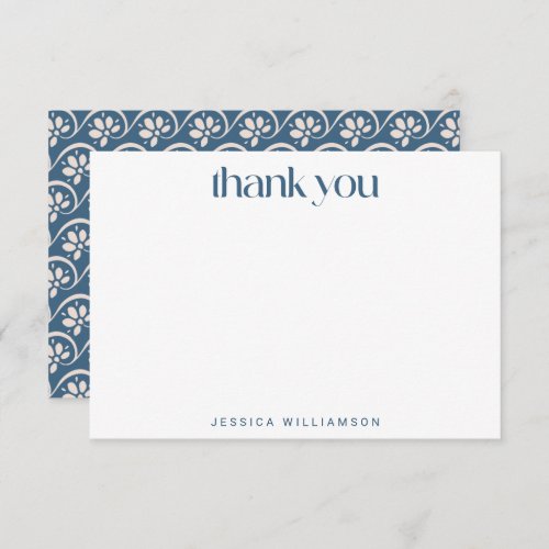 Modern Scandinavian Blue Floral Bridal Shower  Thank You Card